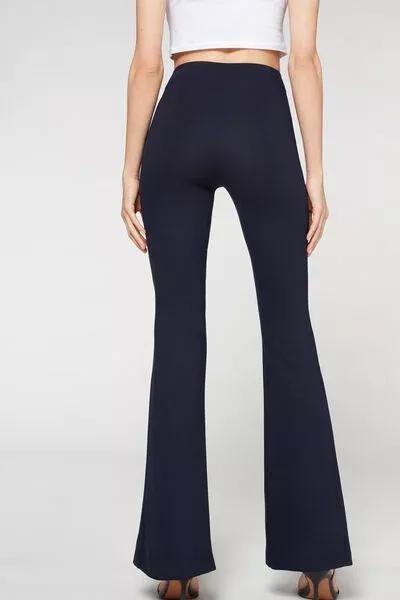 Navy Flared Stretch Leggings, Blue, large image number 2