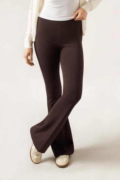 Brown Elastic Waist Flared Leggings, 5501_116F, large image number 0