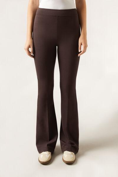 Brown Elastic Waist Flared Leggings, 5501_116F, large image number 1