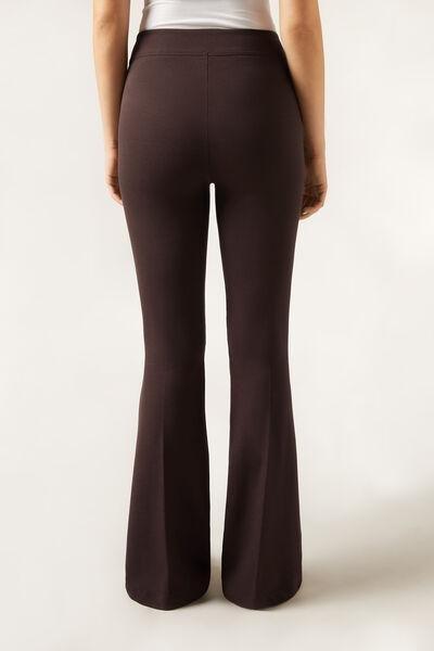 Brown Elastic Waist Flared Leggings, 5501_116F, large image number 2