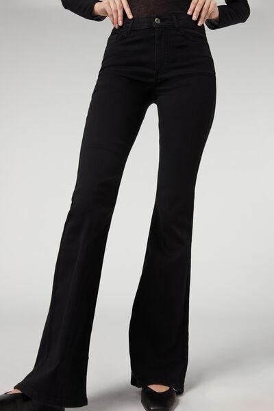 Black Flared Jeans, Black Denim, large image number 0