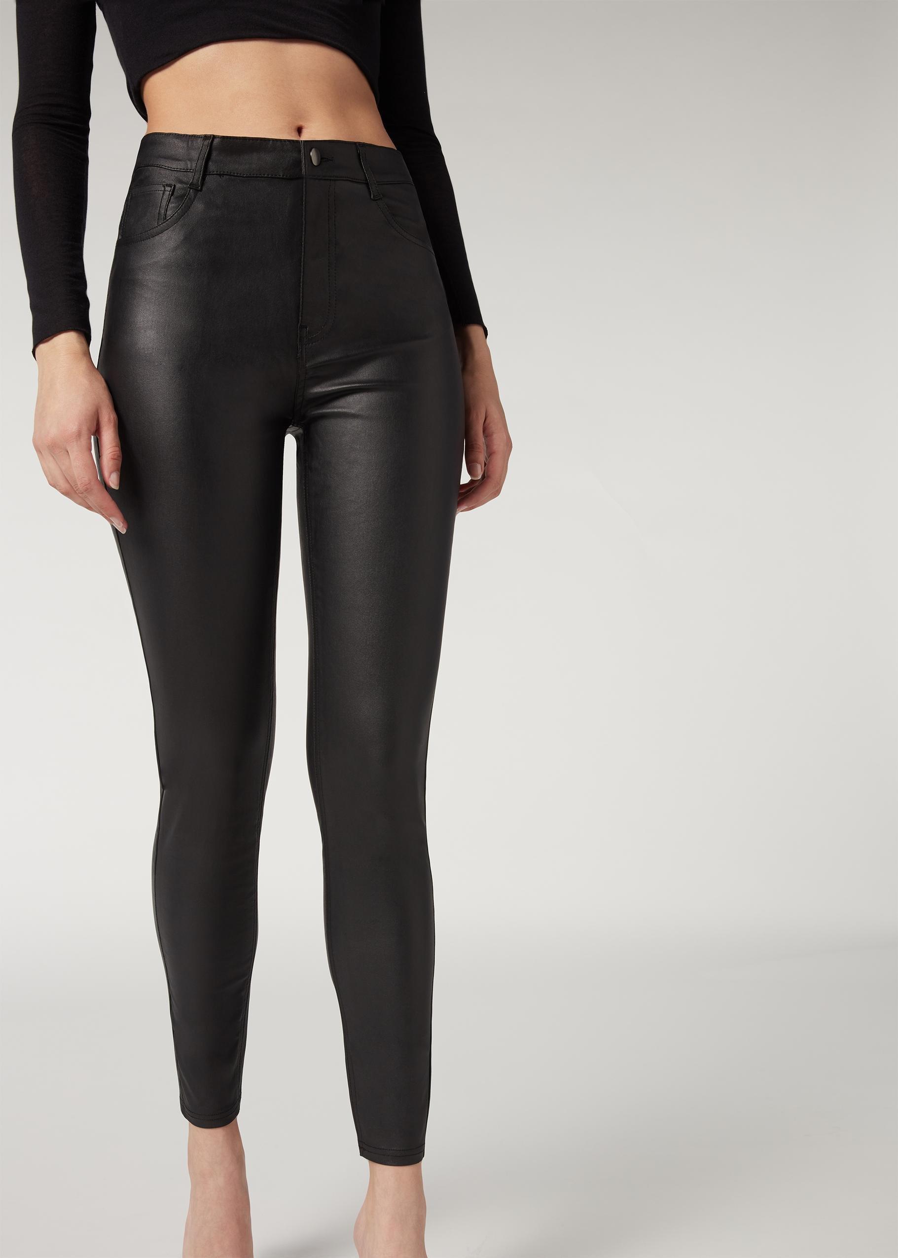 Black Leather-Look Jeans, , large image number 0