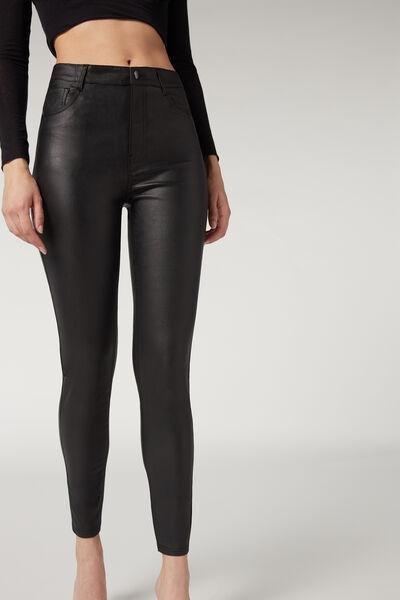 Black Leather-Look Jeans, , large image number 2