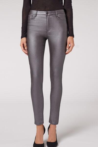 Skinny Thermal Coated-Effect Leggings with All Over Stud Detail - Calzedonia