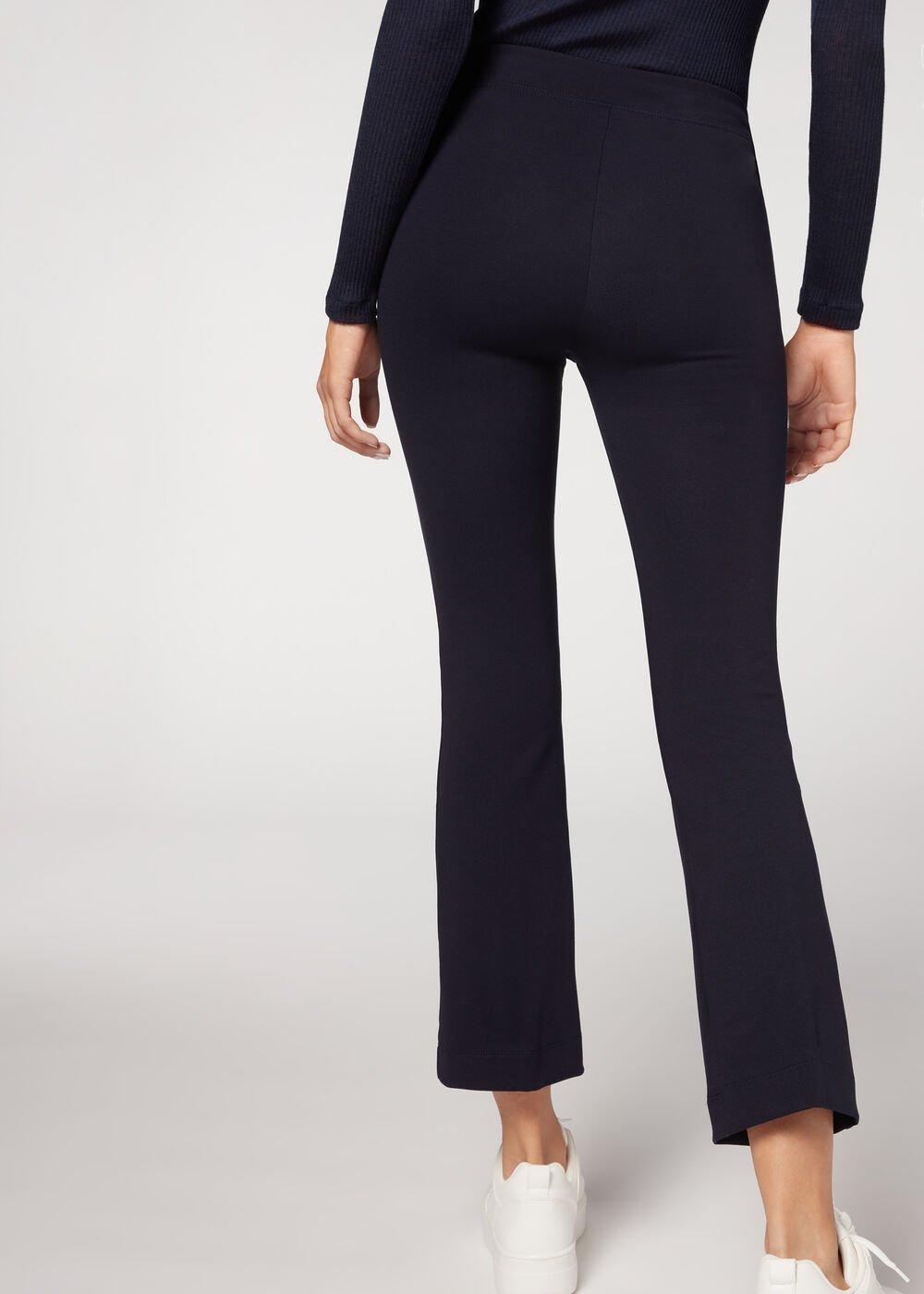 Blue Cropped Flared Leggings, , large image number 5