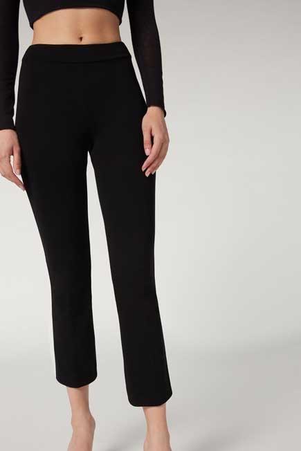 Black Cropped Flared Leggings, , large image number 0