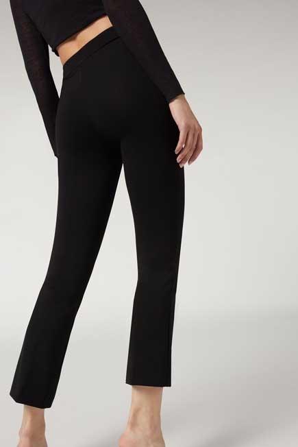 Black Cropped Flared Leggings, , large image number 1