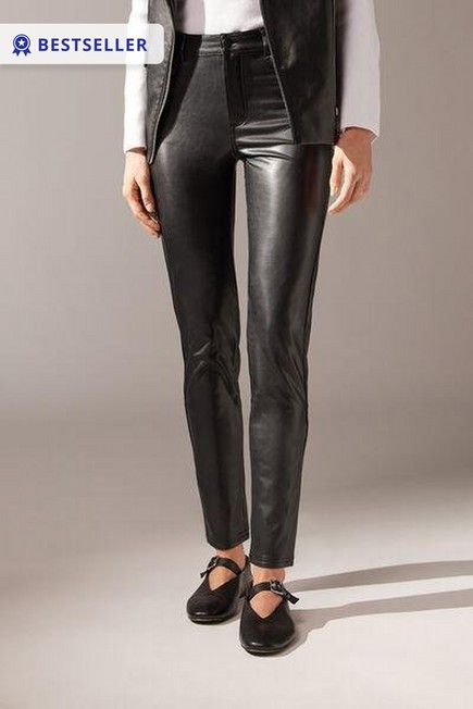 Black Thermal Leather-Look Leggings