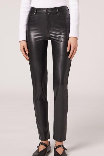 Black Leather-Effect Leggings, , large image number 3