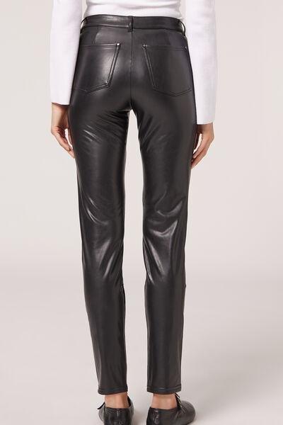 Black Leather-Effect Leggings, , large image number 4