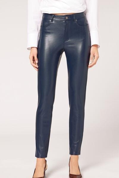 Blue Thermal Leather-Look Leggings, , large image number 0