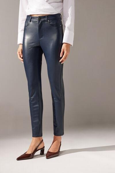 Blue Thermal Leather-Look Leggings, , large image number 1
