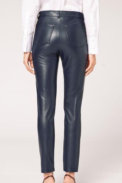 Blue Thermal Leather-Look Leggings, , large image number 2