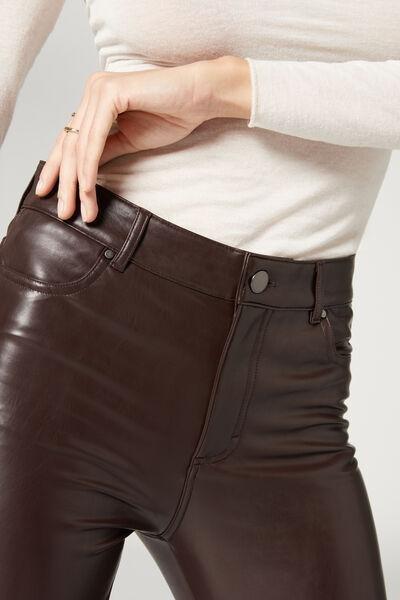 Brown Thermal Leather-Look Leggings, , large image number 0