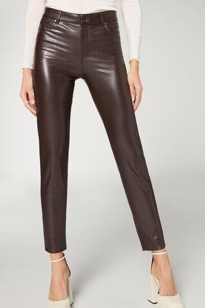 Brown Thermal Leather-Look Leggings, , large image number 1