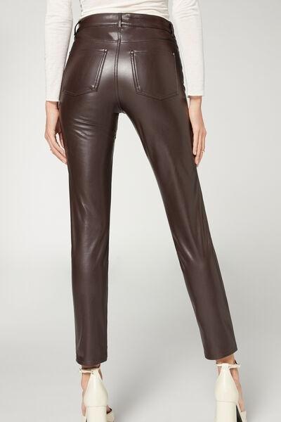 Brown Thermal Leather-Look Leggings, , large image number 2