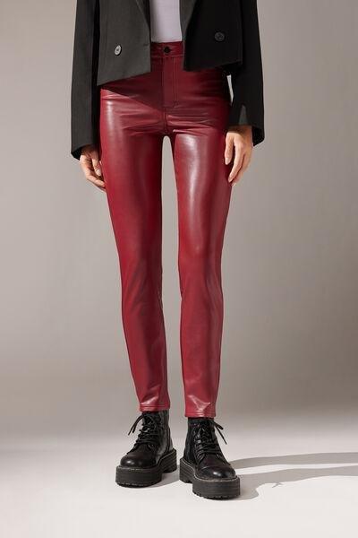 Red Thermal Leather-Look Leggings, , large image number 0