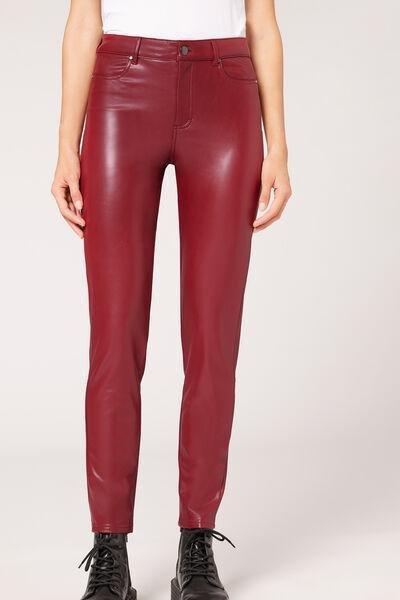 Red Thermal Leather-Look Leggings, , large image number 1