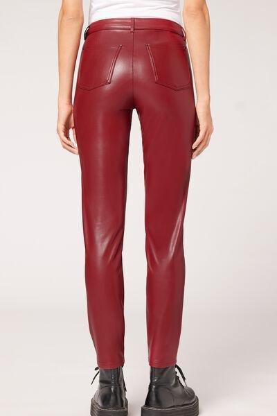 Red Thermal Leather-Look Leggings, , large image number 2
