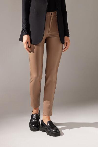 Beige Thermal Leather-Look Leggings, 5501_781C, large image number 0