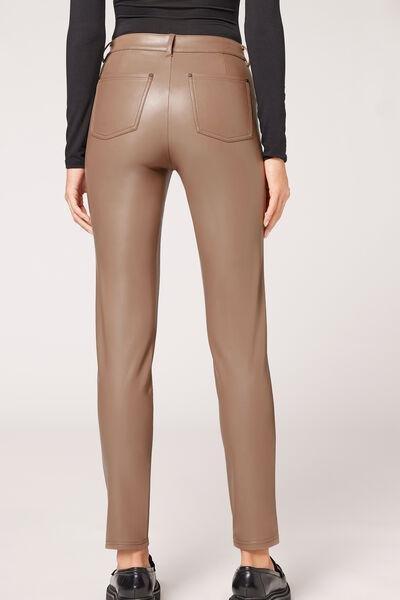Beige Thermal Leather-Look Leggings, 5501_781C, large image number 2