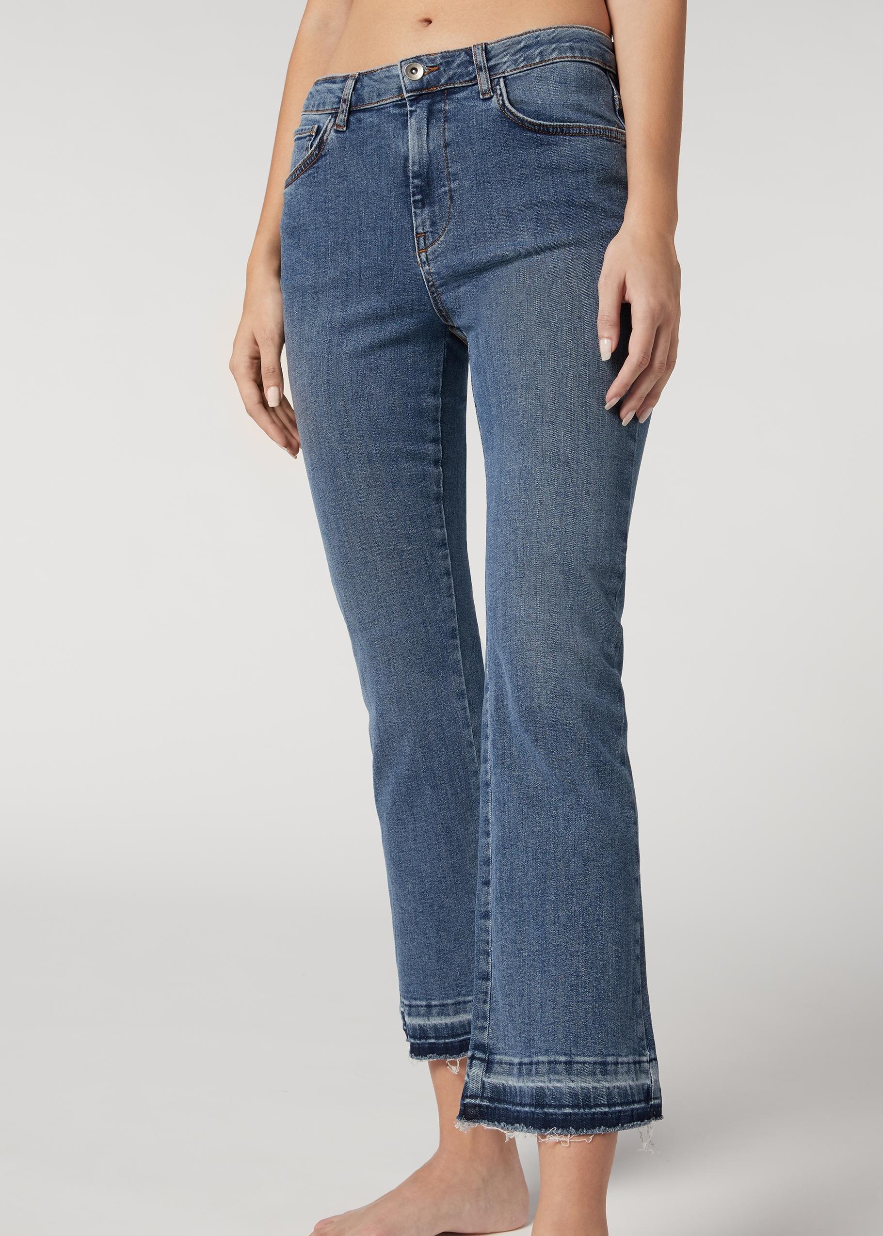 Ladies Jeans Jeans Cropped Flare Calzedonia تسوق Blue Cropped