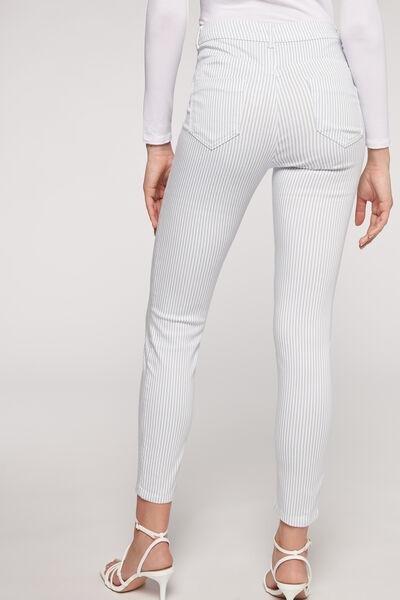 White Striped Print Soft Touch Push-Up Jeans, , large image number 2