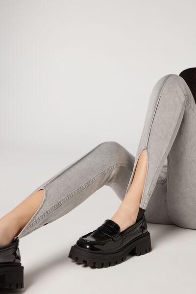 Grey Denim Stirrup Leggings, , large image number 0