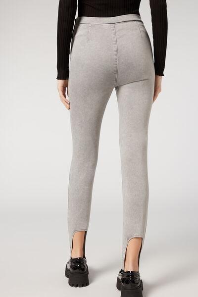 Grey Denim Stirrup Leggings, , large image number 2