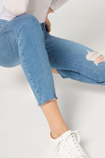 Light Denim Blue Ripped Soft Touch Push-Up Jeans, , large image number 1