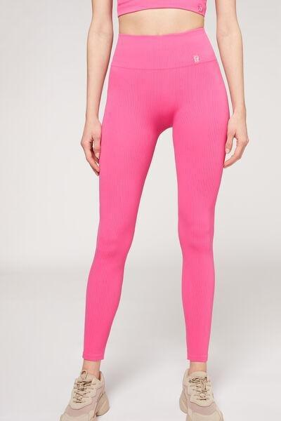 Pink Seamless Fine Ribbed Leggings, 5501_5217, large image number 1