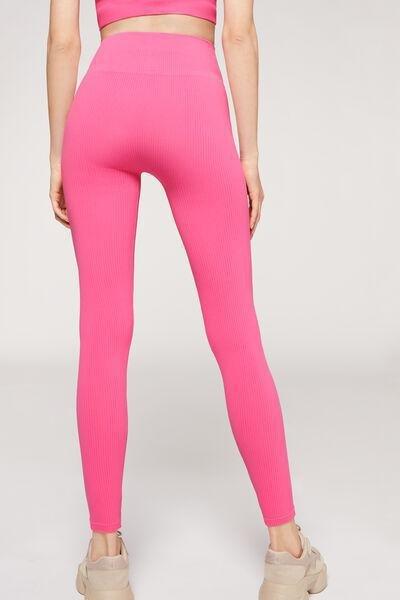 Pink Seamless Fine Ribbed Leggings, 5501_5217, large image number 2