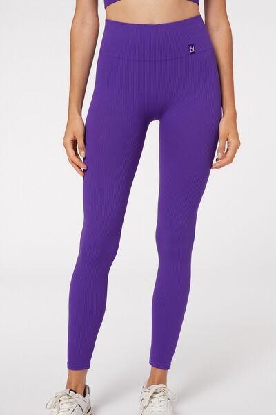 Purple Seamless Fine Ribbed Sports Leggings, , large image number 1