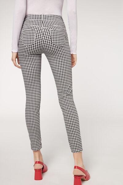 White Black Gingham Print Soft Touch Push-Up Jeans, , large image number 2