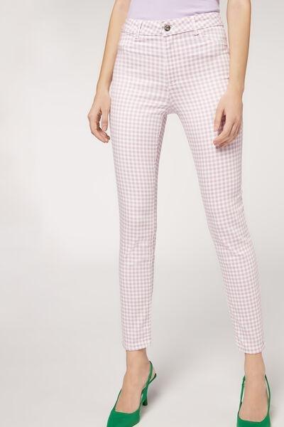 White Gingham Print Soft Touch Push-Up Jeans, , large image number 1