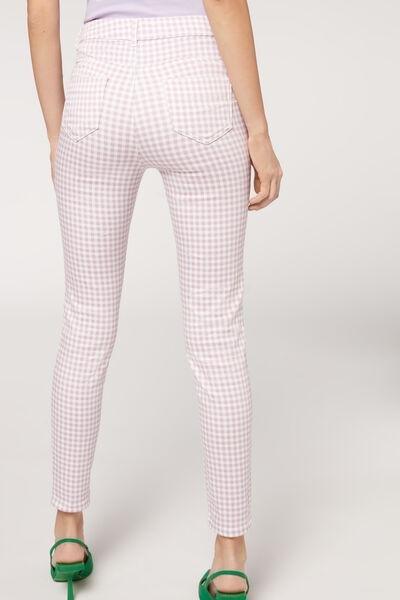 White Gingham Print Soft Touch Push-Up Jeans, , large image number 2
