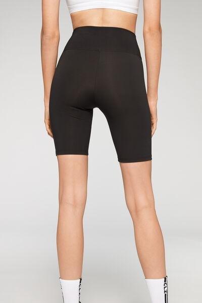 Black Cycling Sports Leggings, Black, large image number 2