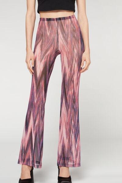 Pink Printed Tulle Flared Leggings, , large image number 0