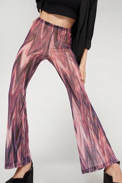 Pink Printed Tulle Flared Leggings, , large image number 1