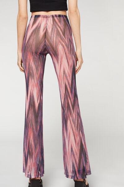 Pink Printed Tulle Flared Leggings, , large image number 2