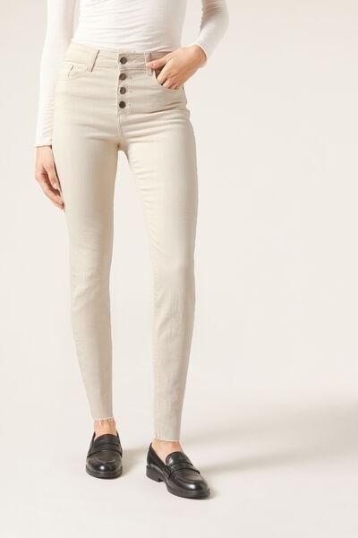 Beige Plain Ankle-Length Jeans, , large image number 0