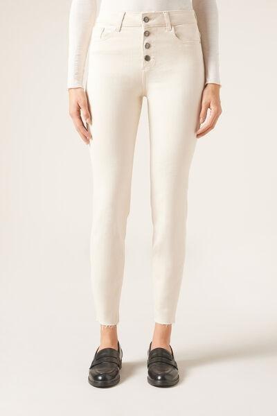 Beige Plain Ankle-Length Jeans, , large image number 1