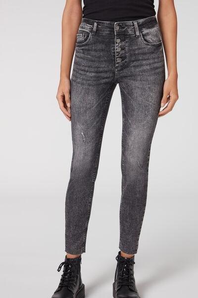 Calzedonia Grey Super Skinny Jeans With Buttons