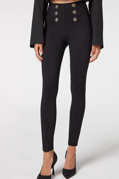 Black Buttoned Skinny Leggings, , large image number 1