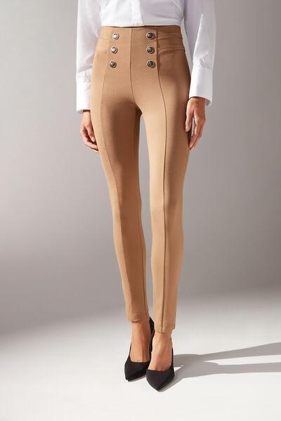 Beige Sailor Skinny Leggings With Buttons, , large image number 0