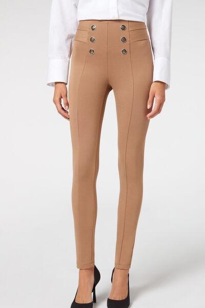 Beige Sailor Skinny Leggings With Buttons, , large image number 1