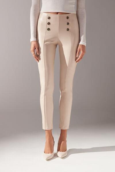 Calzedonia Skinny Sailor Coated-effect leggings With Buttons in