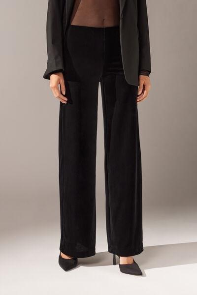 Black Smooth Velvet Palazzo Leggings, , large image number 0