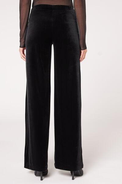Black Smooth Velvet Palazzo Leggings, , large image number 2