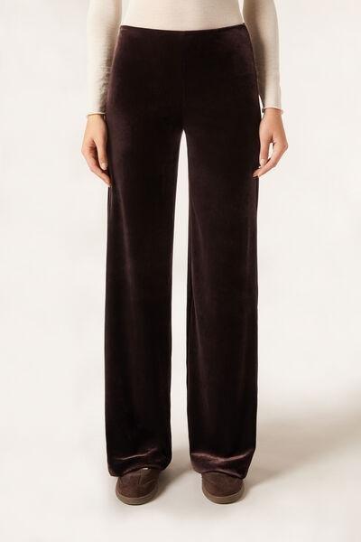 Brown Velvet Wide Leg Palazzo Pants, 5501_117F, large image number 1